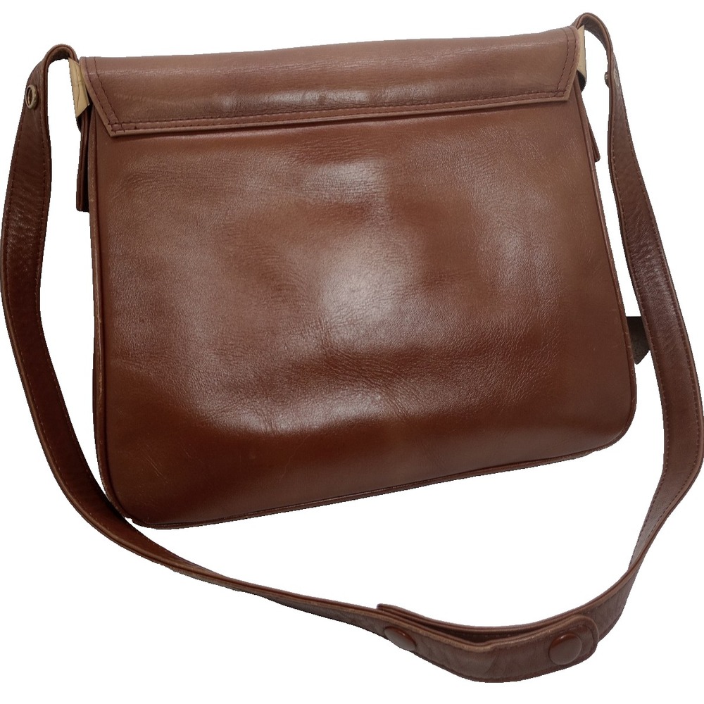 Vintage Saks 5th Avenue Brown Leather Shoulder Bag – Gold Tone Buckle Crossbody - Picture 7 of 9